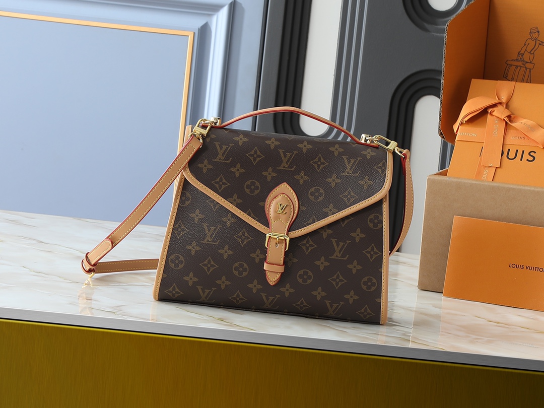 LV Classic Handbag Monogram Canvas Model M13079 Detachable Strap Elegant